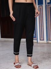 Black Solid Cotton Women Slim Fit Laced Pants With Single Side Pocket & Drawstring-S4333BLACK